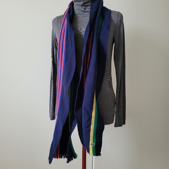 Lacoste Live Fringed Wool Scarf Multicolour Stripes - Picture 3 of 9